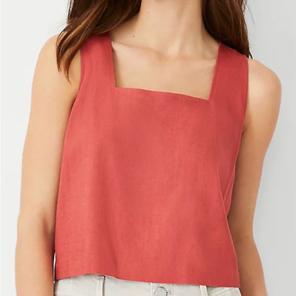 NWT Ann Taylor Square Neck Cropped Blouse Orange Tank Top Boxy Size XXL